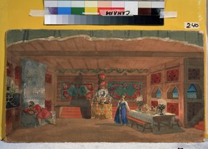 N. リムスキー コルサコフ (リムスキー-コルサコフ) (1844-1908) によるオペラ「ツァーリの花嫁」のための準備セット. ボリス ミハイロヴィッチ クストディエフ (クストディエフ) の作品