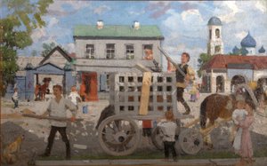 犬の捕手、1920年代 作： Boris Mikhailovich Kustodiev