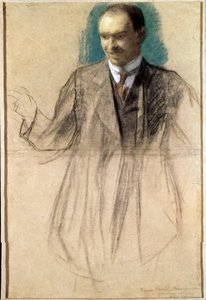 芸術家コウズマ・ペトロフ・ヴォドキン（ペトロフ・ヴォドキン）（1878-1939）の肖像画。 (アーティスト Kusma Petrov Vodkin の肖像)。 Oeuvre de Boris Michaylovich Kustodiev (Koustodiev) (1878-1927)、パステル シュル カートン 作： Boris Mikhailovich Kustodiev