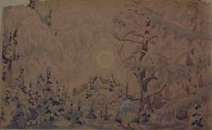 オペラの舞台デザイン、N。リムスキーコルサコフ作「雪の乙女」（1910年）