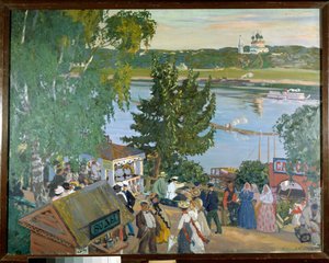 ヴォルガ川を歩く。ボリス・クストーディウ（ロシアの画家、1878〜1927年）の絵