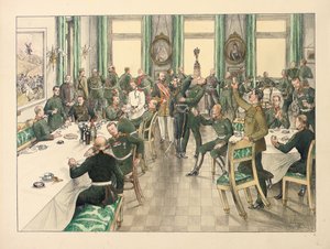 1877年10月12日にエゲルスキー近衛連隊が参加したテリシュの戦いを記念して開催された伝統的な朝食 作： Boris V. de Heroys