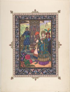イワン・ツァレビッチ、ファイヤーバード、およびグレイ・ウルフのおとぎ話のイラストc。 1925 作： Boris Vasilievich Zvorykin