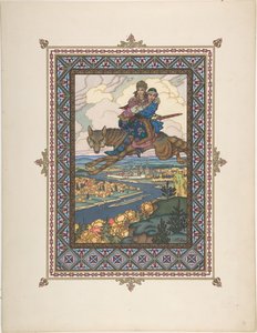 イワン・ツァレビッチ、ファイヤーバード、およびグレイ・ウルフのおとぎ話のイラストc。 1925 作： Boris Vasilievich Zvorykin