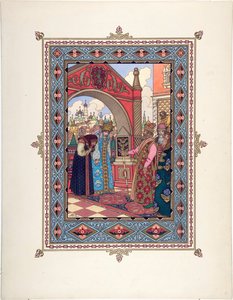 美しきワシリサ（Vassilissa la tres Belle） - 童話「美しきワシリサ」の挿絵 par Zvorykin, Boris Vasilievich (1872-after 1935), c. 1925 - カラーリトグラフ, 27,3x20,5 - 個人蔵 作： Boris Vasilievich Zvorykin