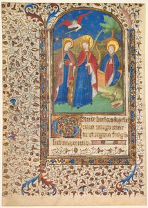 ブックのリーフ：Sts。ジュヌヴィエーヴ、アレクサンドリアのキャサリン、マーガレット・レクト...、c。 1415年