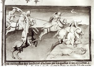 Mr Fr 2810モンゴルの指導者であるイルカナートのフラグは、1262年にいとこであるベルプ、キプチャクのカーンまたはゴールデンホードを追い、リヴルデメルベイユデュモンドから彼を強制的に川に追い込みました。