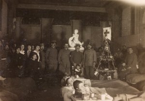 Friuli-Venezia Giuliaにおける第一次世界大戦のアルバム：1915年12月25日、Soreschiano Manzanoの戦争病院の17人が住むVilla Brazzàでのクリスマスの日の集合写真（モノクロ写真）。 作： Bourbon Del Monte