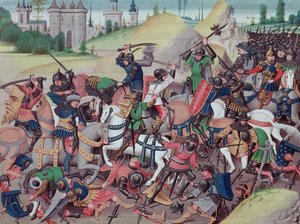 Ms 5089-90十字軍の間のサラセン人とクリスチャンの間の戦い、デイヴィッドオーベールによるChroniques des empereursから、1462