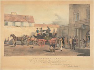 "The Bedford Times" / This print of the Bedford Times Coach, is respectfully dedicated / by permission, to William Henry Whitbread Esq