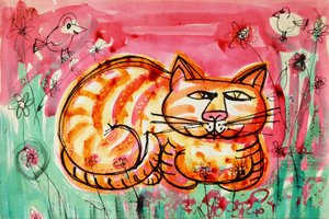 猫（アクリルポスターカラー＆カラーインク） 作： Brenda Brin Booker