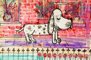 犬（アクリルポスターカラー、カラーインク） 作： Brenda Brin Booker