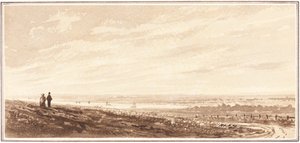 リンカーンシャー、ペイの河口近くの湾を見下ろす人物像 作： British 19th Century
