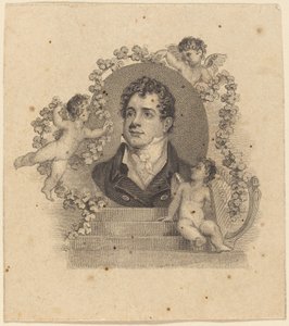 キューピッドに囲まれた若い紳士の肖像画。 バイロン卿？ 作： British 19th Century