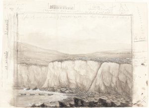 崖の近くのボートのスケッチ 作： British 19th Century
