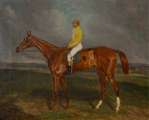 ジョッキーと栗の競走馬、1860〜90年頃（キャンバスに油彩） 作： British School