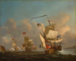 そよ風の中、出航する船団とロイヤル・ヨット 1720年頃 油彩・カンヴァス 作： British School
