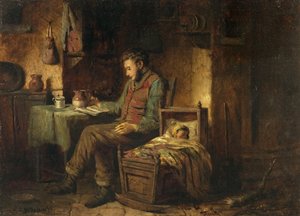 国内シーン、1850年頃（キャンバスに油彩） 作： British School