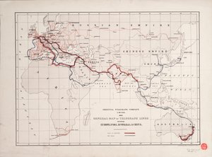 ヨーロッパ、インド、オーストラリア、中国間の電信線路の全体図 作： British School