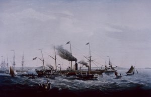 1837 年にブリストルで完成した、ブルネルによって設計されたグレート ウェスタン蒸気船 (カラー リソ) 作： British School