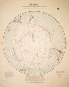 クック1772-5年、ベリングスハウゼン1819-21年...そしてシャクルトン1908-9年の航海から作成された南半球の氷海図。 作： British School