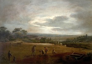 Plowing and Dibbling Beans (キャンバスに油彩) 作： British School