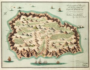 このセントヘレナ島の地形図は、許可を得てケント・ストラザーン公爵陸軍元帥殿下に捧げるものである。 作： British School