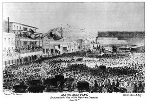 1856年1937年、カリフォルニア州サクラメントのフォートビジラント外での集会。 作： Britton and Rey