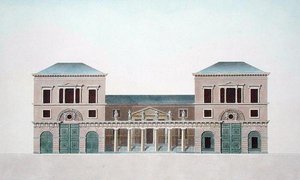 トゥルネーの絨毯工場、ピエール・ジャック・ゲッヘッビュール著「Choix des Monuments, Edifices et Maisons les plus remarquables du Royaume des Pays-Bas」より、著者が彫ったもの、1827年発行（アクアチント）。 作： Bruno (after) Renard