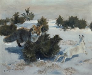 キツネとウサギ 作： Bruno Andreas Liljefors