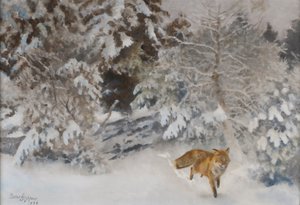 冬の風景の中のキツネ、1938 作： Bruno Andreas Liljefors