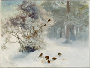 雪の中で鳥の餌 作： Bruno Andreas Liljefors