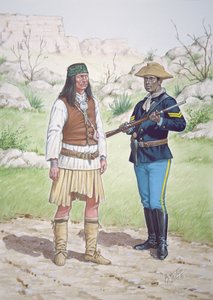 1886年、チリカフア族のアパッチ戦士とアメリカ騎兵第10連隊の伍長（6枚組のタブローより