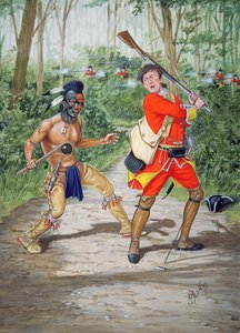 1755年、ヒューロン族の戦士とフット第44連隊の上等兵の対決（6枚組のタブローより