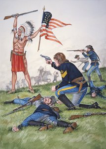 1876年6月25日、リトル・ビッグホーンの戦いにおけるスー族の戦士対アメリカ騎兵第7連隊（6枚のタブローより