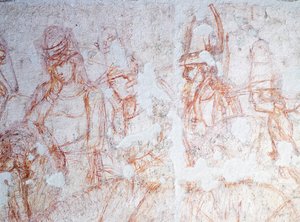 ボナミーコ・ブッファルマッコ（14世紀前半に活躍）の「死の勝利」の細部に描かれた騎馬像 作： Buonamico Buffalmacco