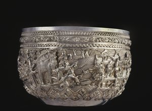 19世紀後半の宮廷シーンのボウル（シルバー） 作： Burmese School