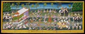 水上で王室の祭りを示すパラバイクの画像、または16761、f。 28r（紙折り本） 作： Burmese School
