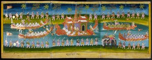 パラベイク像、水上の王宮祭、王家のはしけの行列を示す、16761年、f.35r（紙製折りたたみ本）