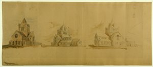 聖ガブリエル教会、イリノイ州シカゴ、透視スケッチ、c。 1889年。 作： Burnham and Root