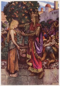 "The King he called her back, / And unto her he gave his chain" (カラーリトグラフ) 作： Byam (after) Shaw