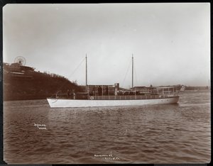 ニューヨークヨットのヨットムスクテールのビュー、1905年、ニューヨークのハーレム川にあるLaunch und Engine Co.（シルバーゼラチンプリント） 作： Byron Company
