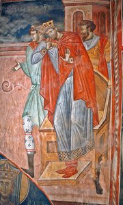 ディオクレティアヌス (Diocletian, 244-311)- Peinture de Damiane (14 世紀に活躍) - 14 世紀 - フレスコ画 - 聖ジョージ修道院、ウビシ ©FineArtImages/Leemage