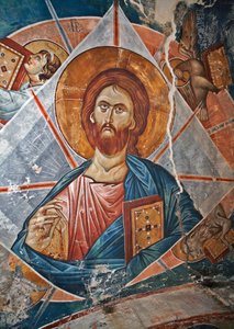 Salvator Mundi (世界の救世主) - Peinture de Damiane (活動中の 14 世紀) - 14 世紀 - フレスコ画 - ウビシの聖ジョージ修道院 (Georgie) ©FineArtImages/Leemage 作： Byzantine
