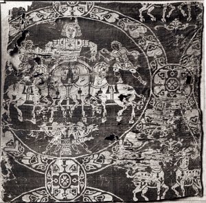 戦車、エクス・ラ・シャペルの宝物（絹織物） 作： Byzantine School