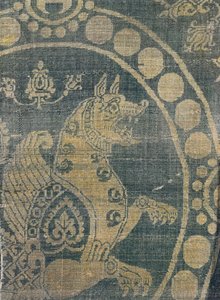 コンスタンティノープル（シルク）のビーズの周りをくまなく描いた生地（詳細） 作： Byzantine School