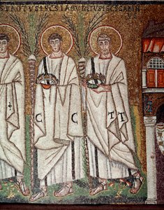 殉教者の行列（6世紀、モザイク画の詳細 作： Byzantine School