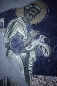 聖ヨセフ、1164年頃の神殿でのキリストの贈呈の詳細 作： Byzantine School