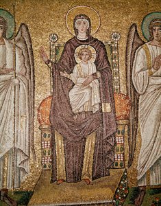 ビザンチンの処女（モザイクの詳細、6世紀 作： Byzantine School
