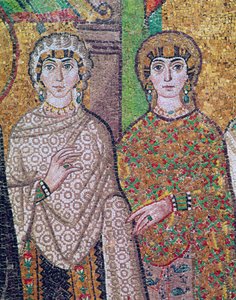 皇后テオドラの2人のアテンダントレディース 作： Byzantine School